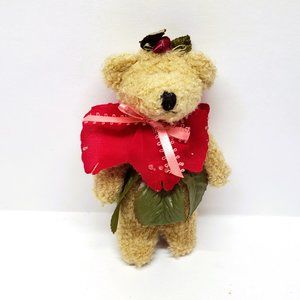 Rose Fairy Bear Christmas Ornament Plush Jointed Posable Flower Leaf 5.5"